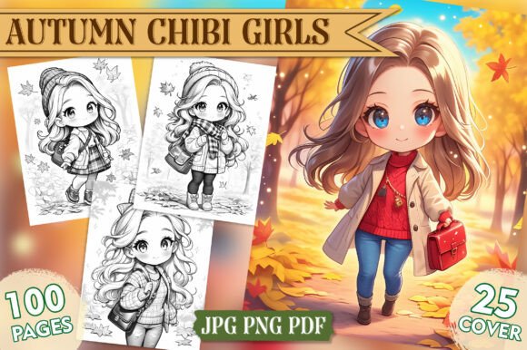 Cute Autumn Chibi Girls Coloring Vol- 01