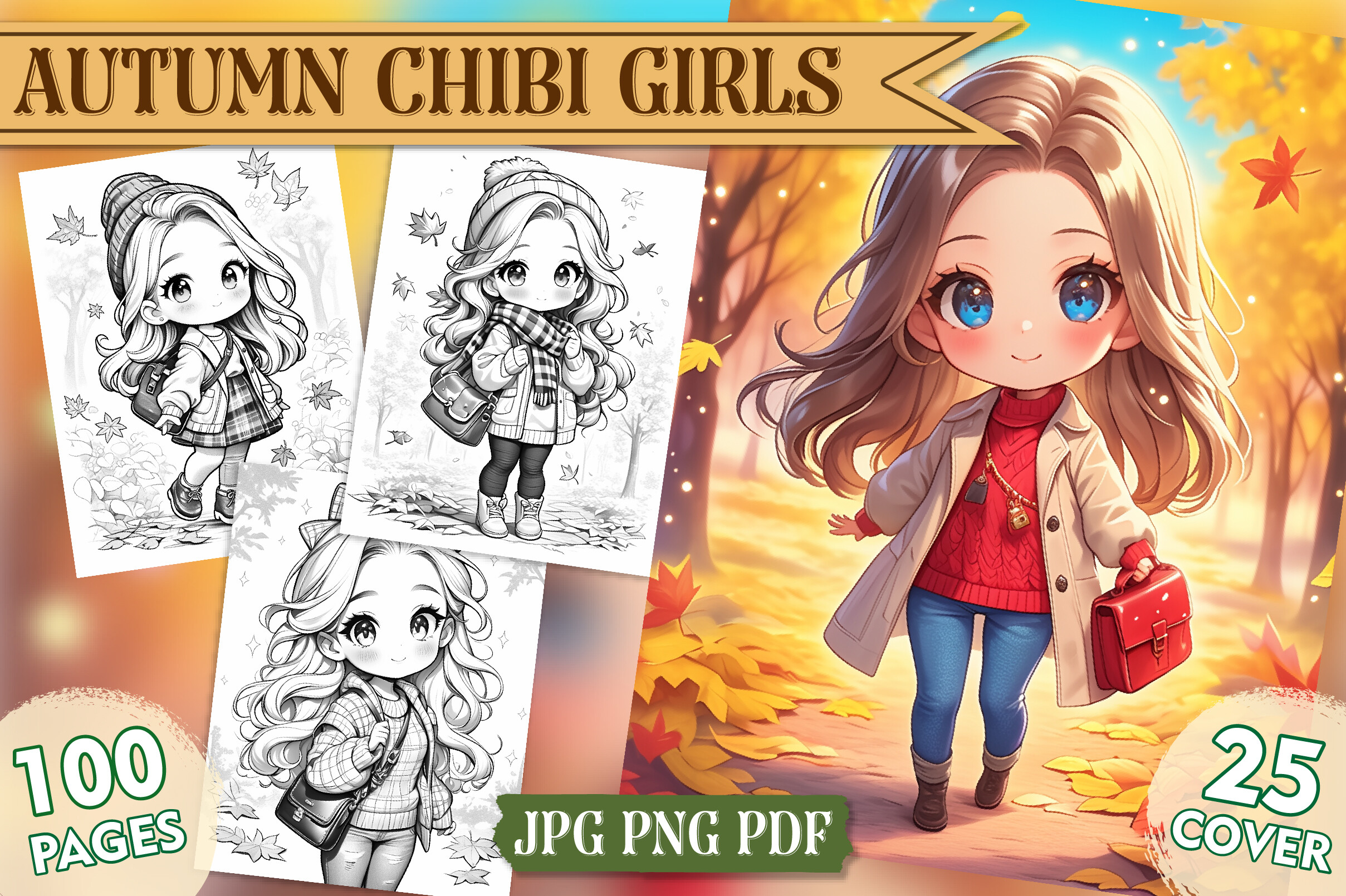 Cute Autumn Chibi Girls Coloring Vol- 01
