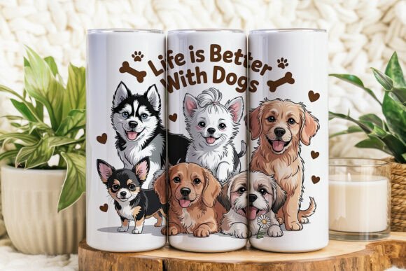 Cute dogs tumbler wrap PNG illustration for sublimation 20oz Polar Camel blanks