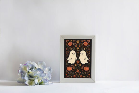 Halloween Folk Art Ghosts & Autumn Flora