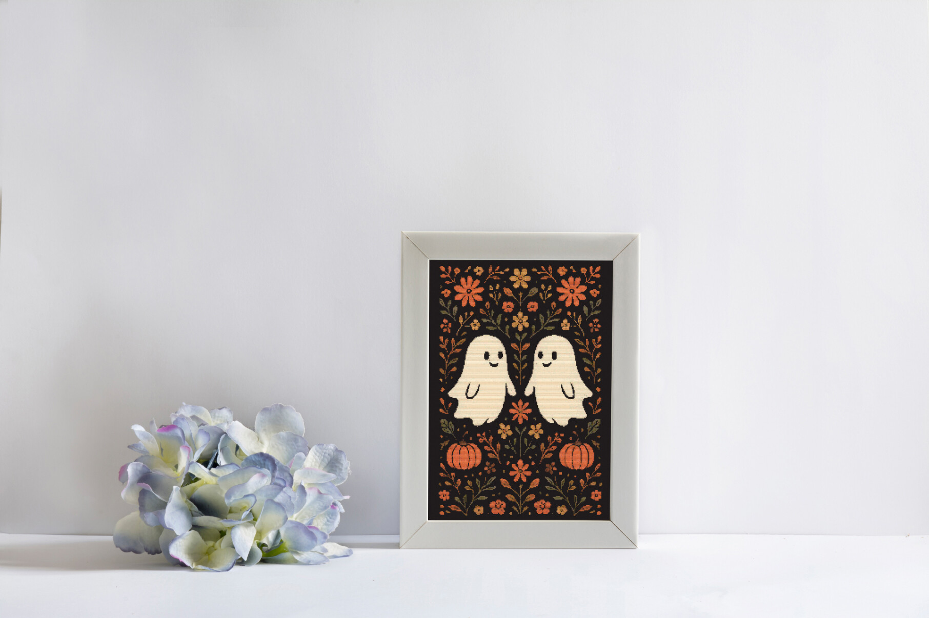 Halloween Folk Art Ghosts & Autumn Flora