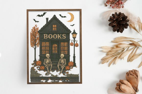 Halloween Spooky Bookstore Skeletons