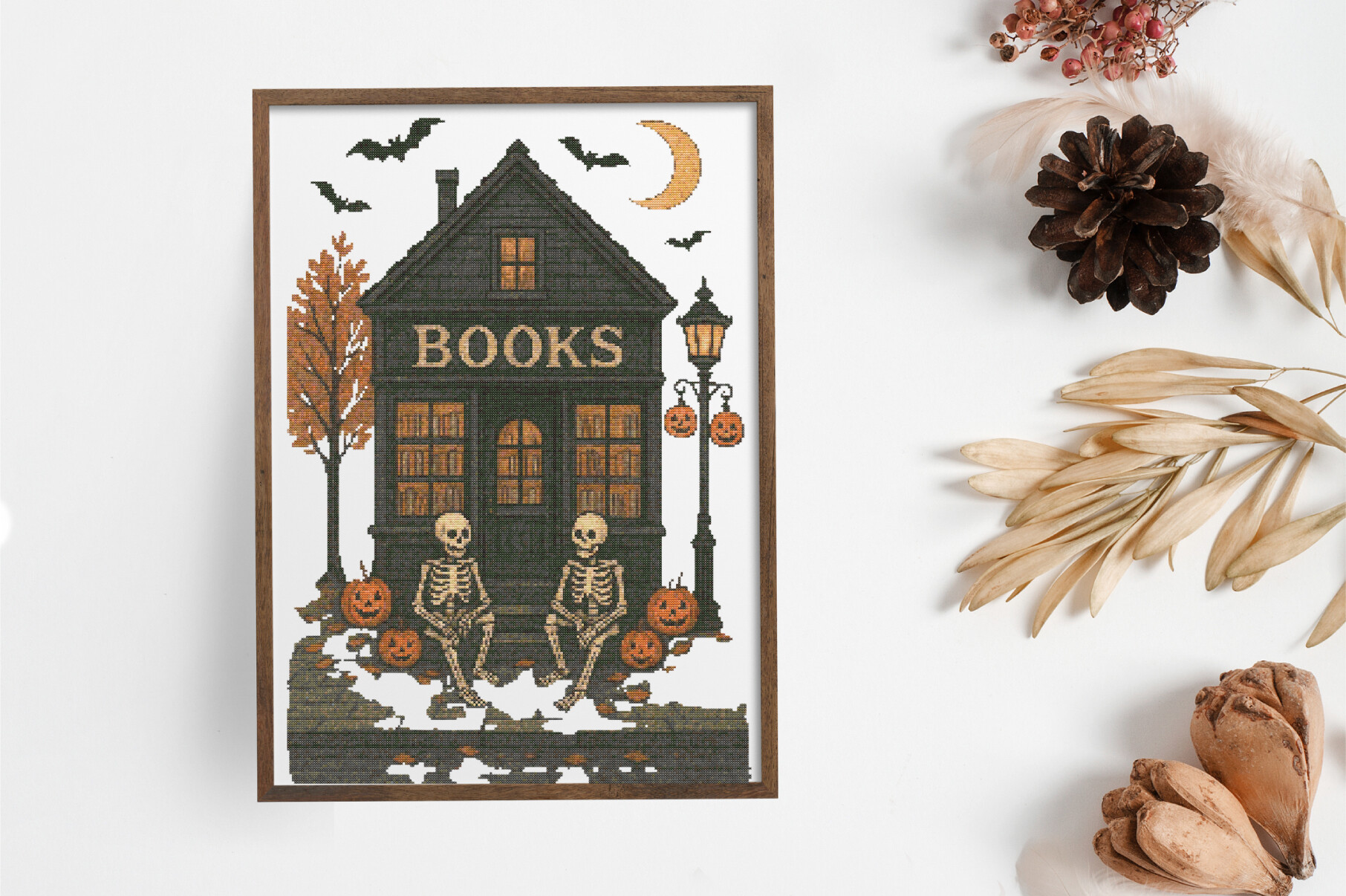 Halloween Spooky Bookstore Skeletons
