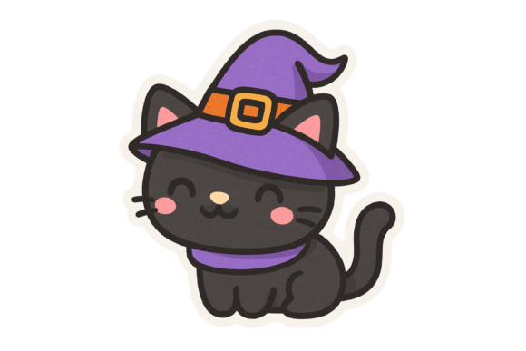Kawaii Black Cat Witch Sticker Graphic by OCA Creative Labs · Creative ...