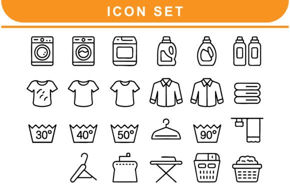 Laundry Icons Set with Washing Machines