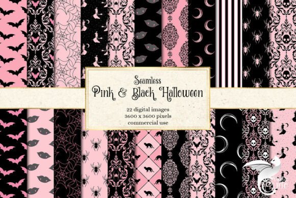 Pink and Black Halloween Digital Paper