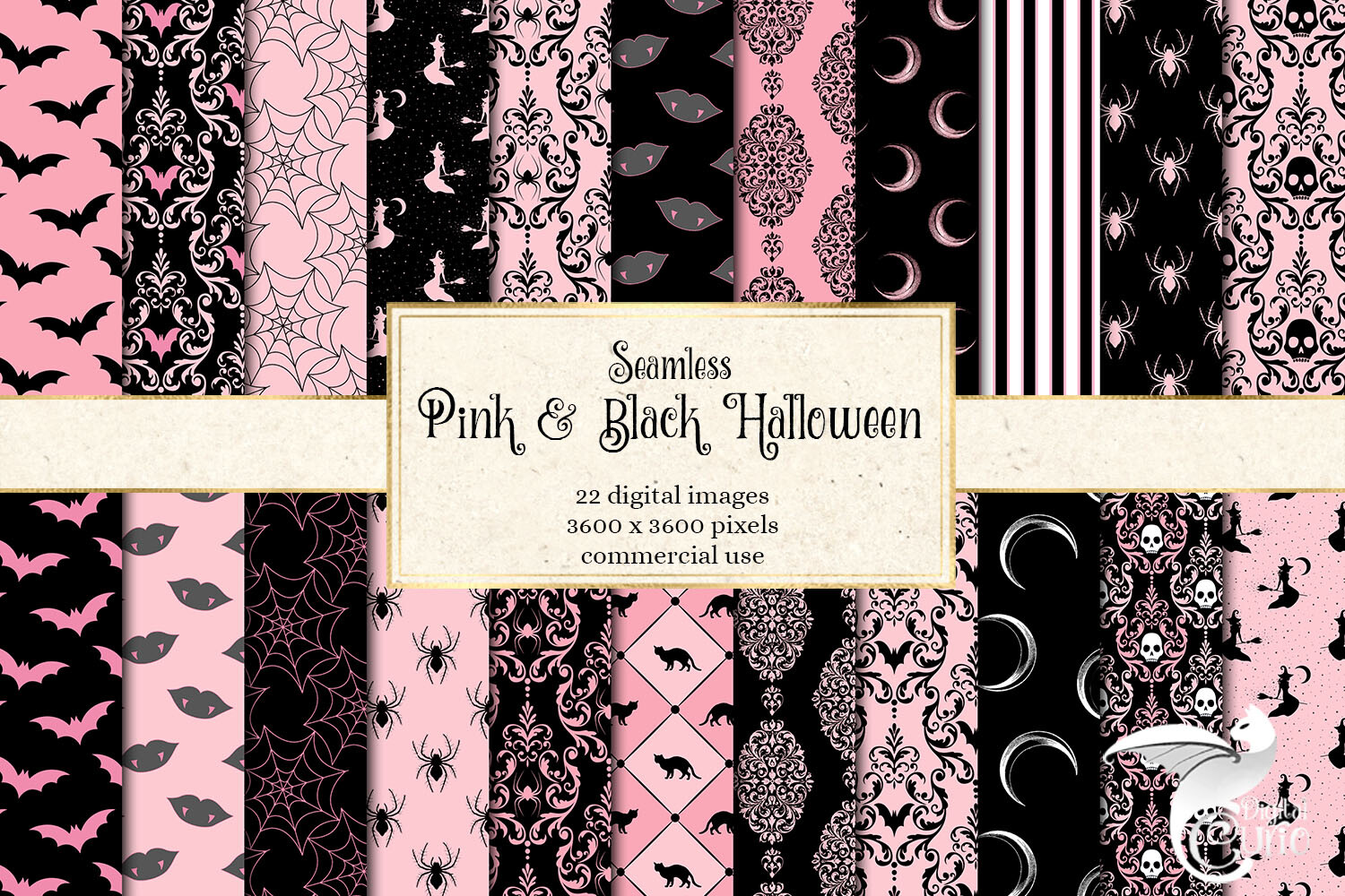 Pink and Black Halloween Digital Paper