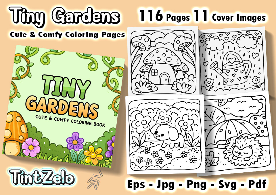 Tiny Gardens Cute & Comfy Coloring Pages