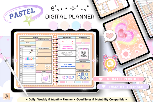 Undated Digital Planner Ipad Goodnotes Illustration Planificateurs et calendriers Par Tas Creative Studio