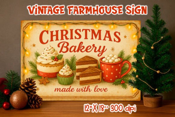 Vintage Christmas Farmhouse Sign PNG