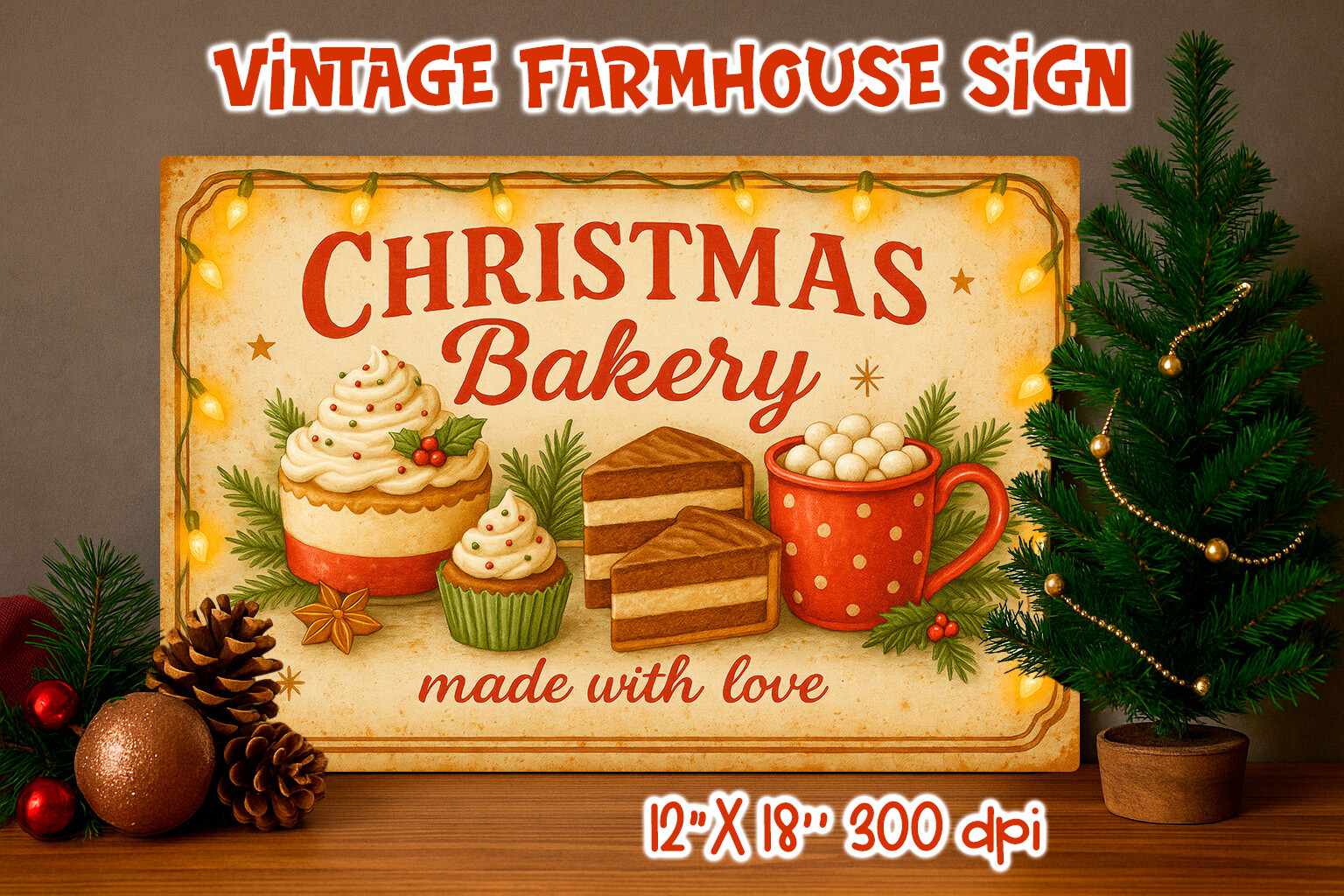 Vintage Christmas Farmhouse Sign PNG