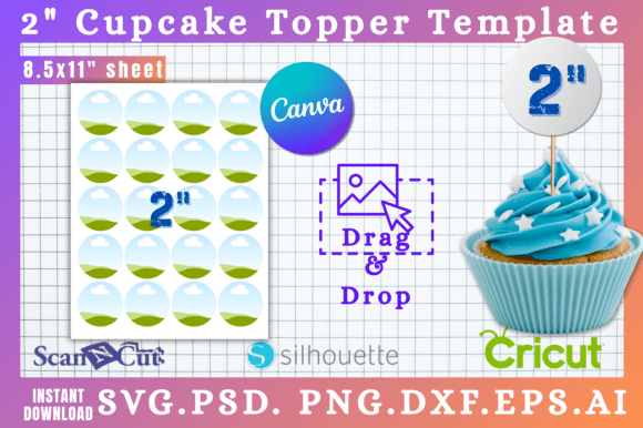 2" Round Cupcake Topper Canva Templates