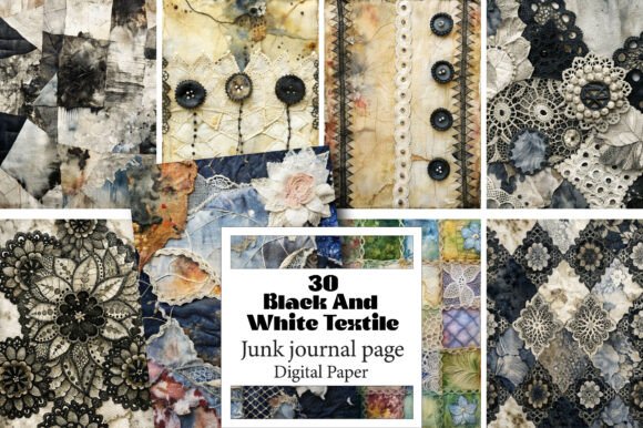 Black and White Textile Junk Journal