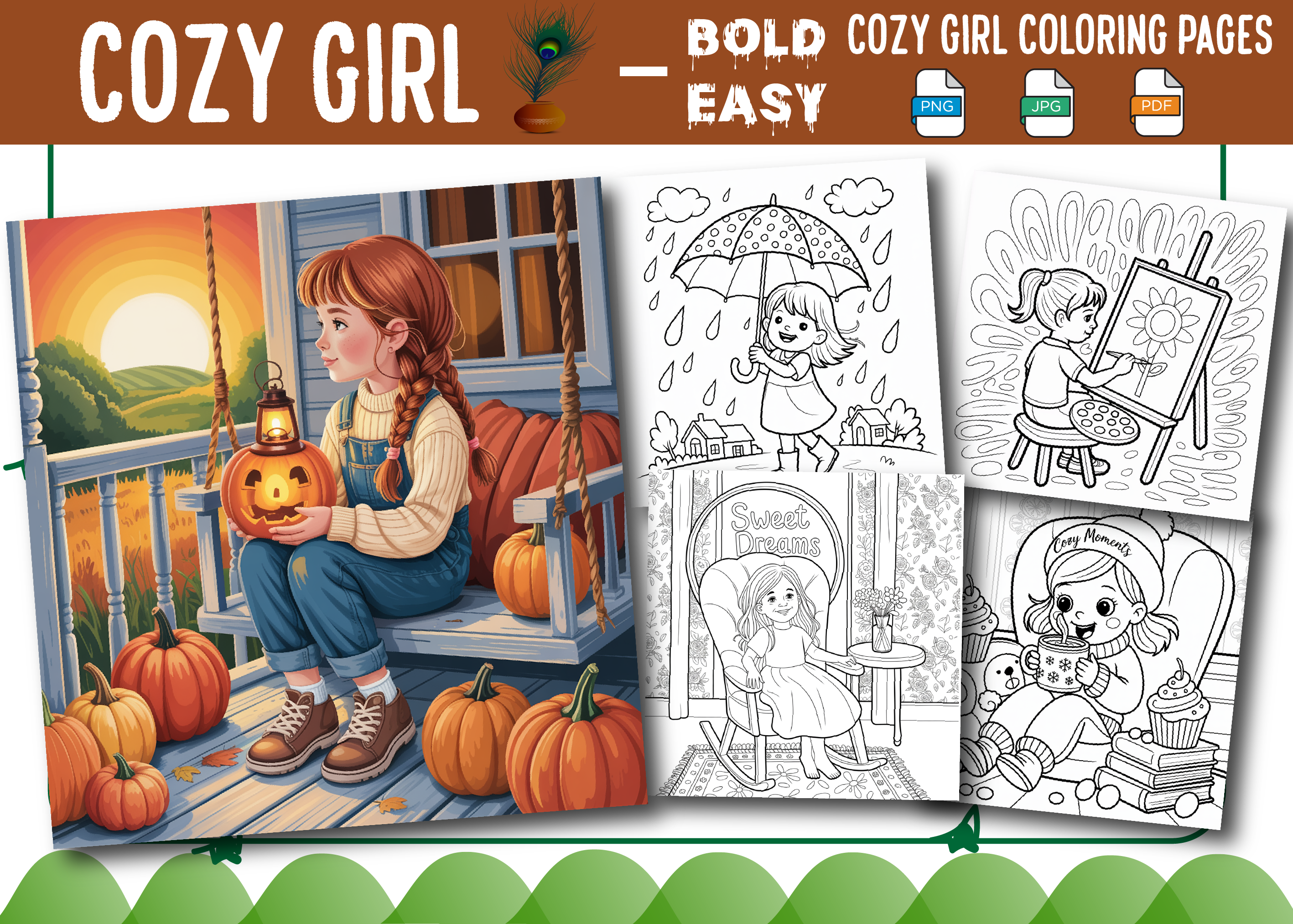 Bold and Easy Cozy Girl Coloring Pages Graphic by Unique · Creative Fabrica