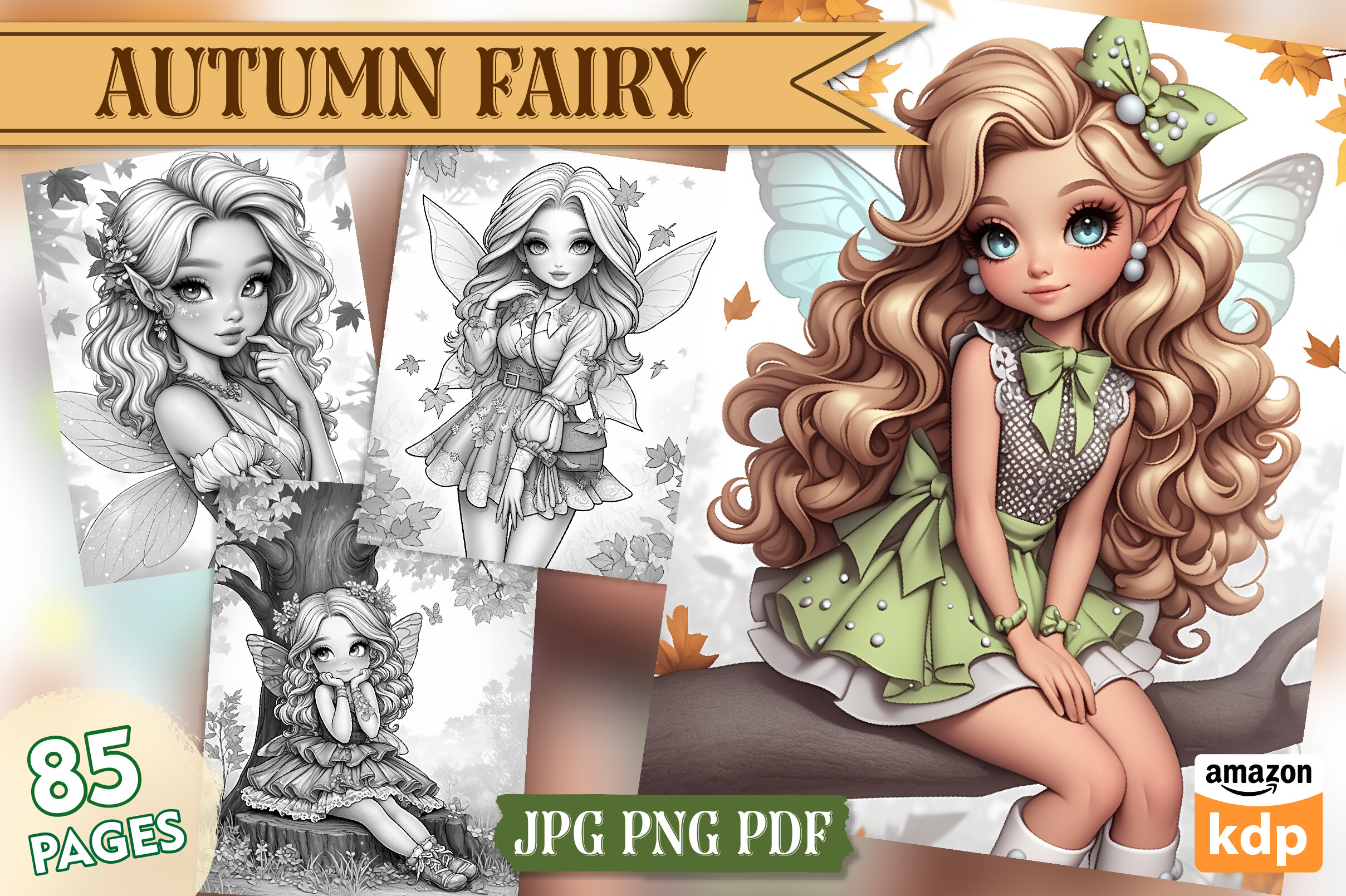 Cute Autumn Fairy Grayscale Coloring -01