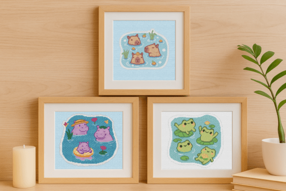 Frogs, Capybaras and Hippos Cross Stitch