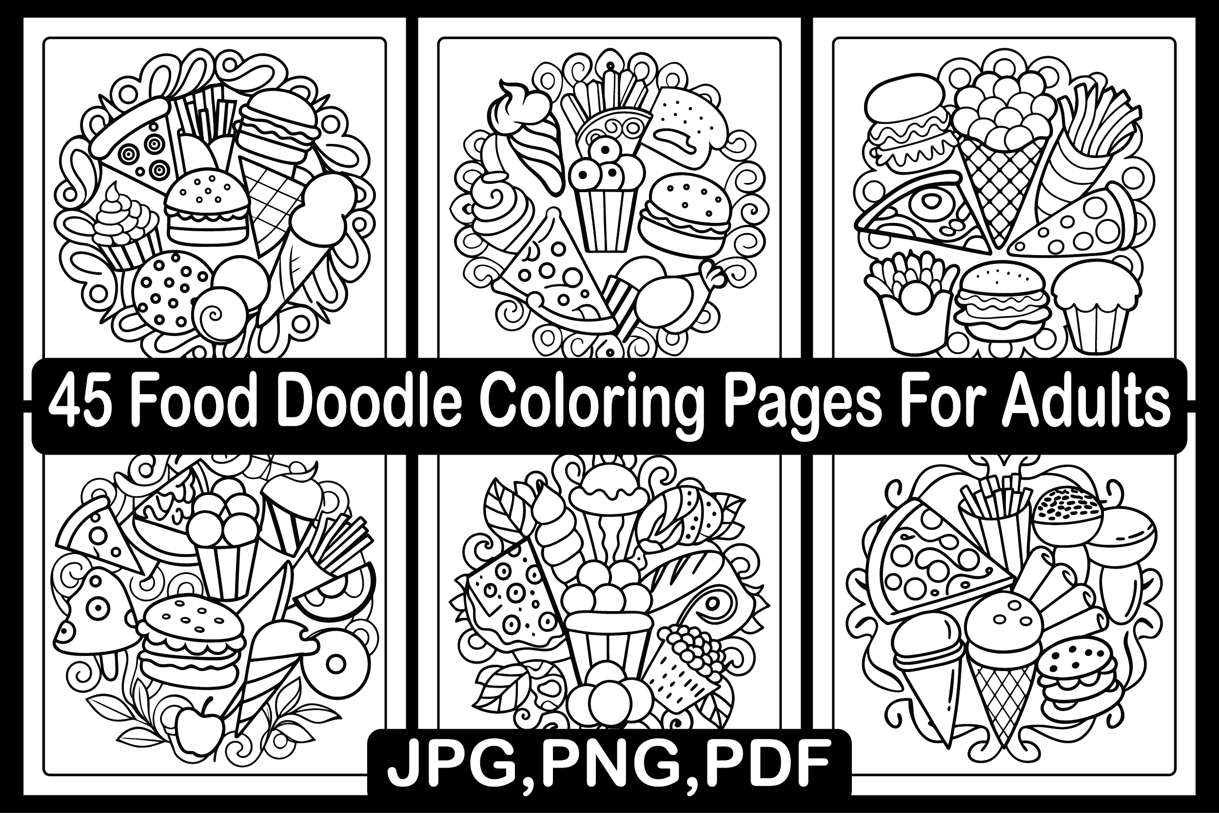 45 Food Doodle Coloring Pages for Adults