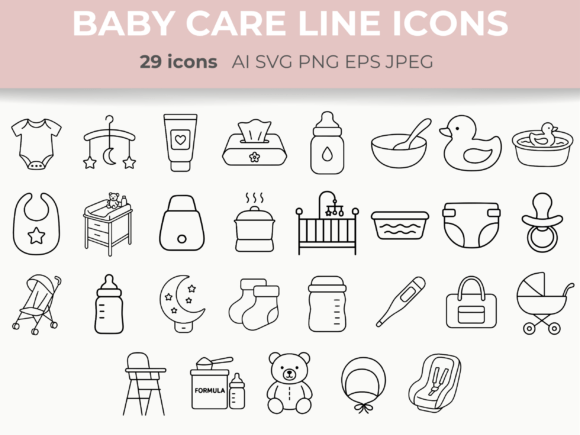 Baby Care Line Icons Minimal Line SVG Graphic Icons By CozyNest Studio