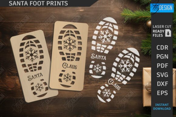 Santa Foot Prints Laser Cut - Christmas laser cut file
