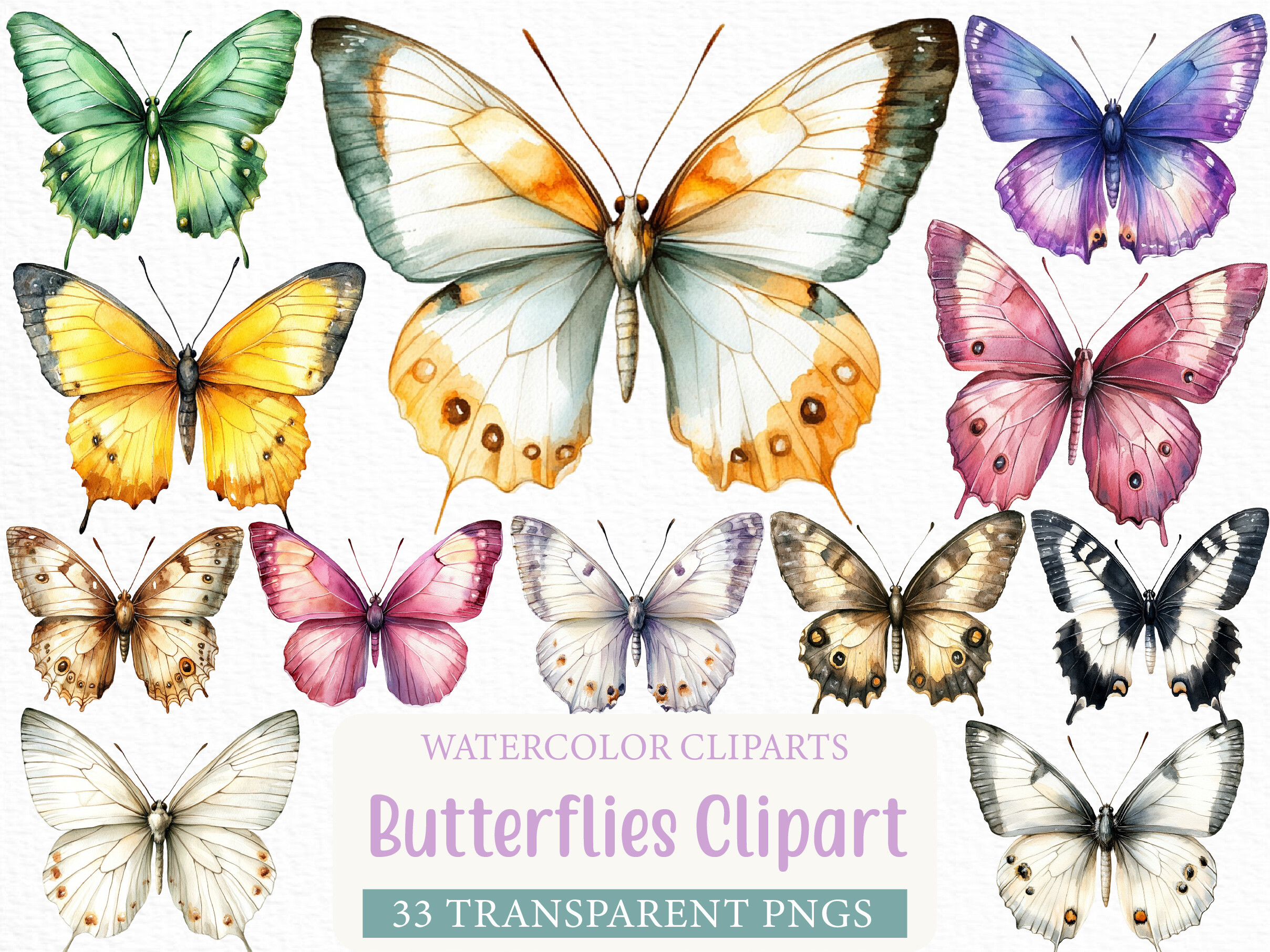 Watercolor Butterflies Clipart