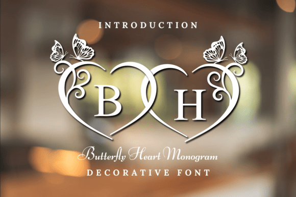 Preview specimen of Butterfly Heart Monogram decorative font