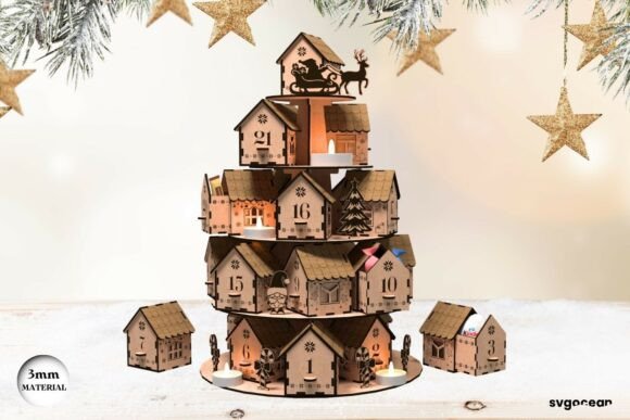 Christmas Advent Calendar Village Svg Graphics