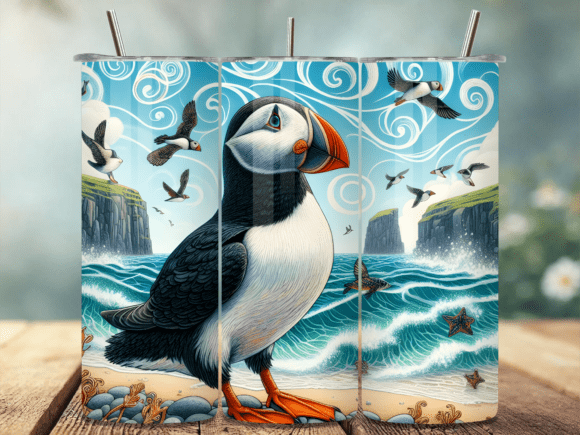 Cute Puffin on the Beach Tumbler Wrap