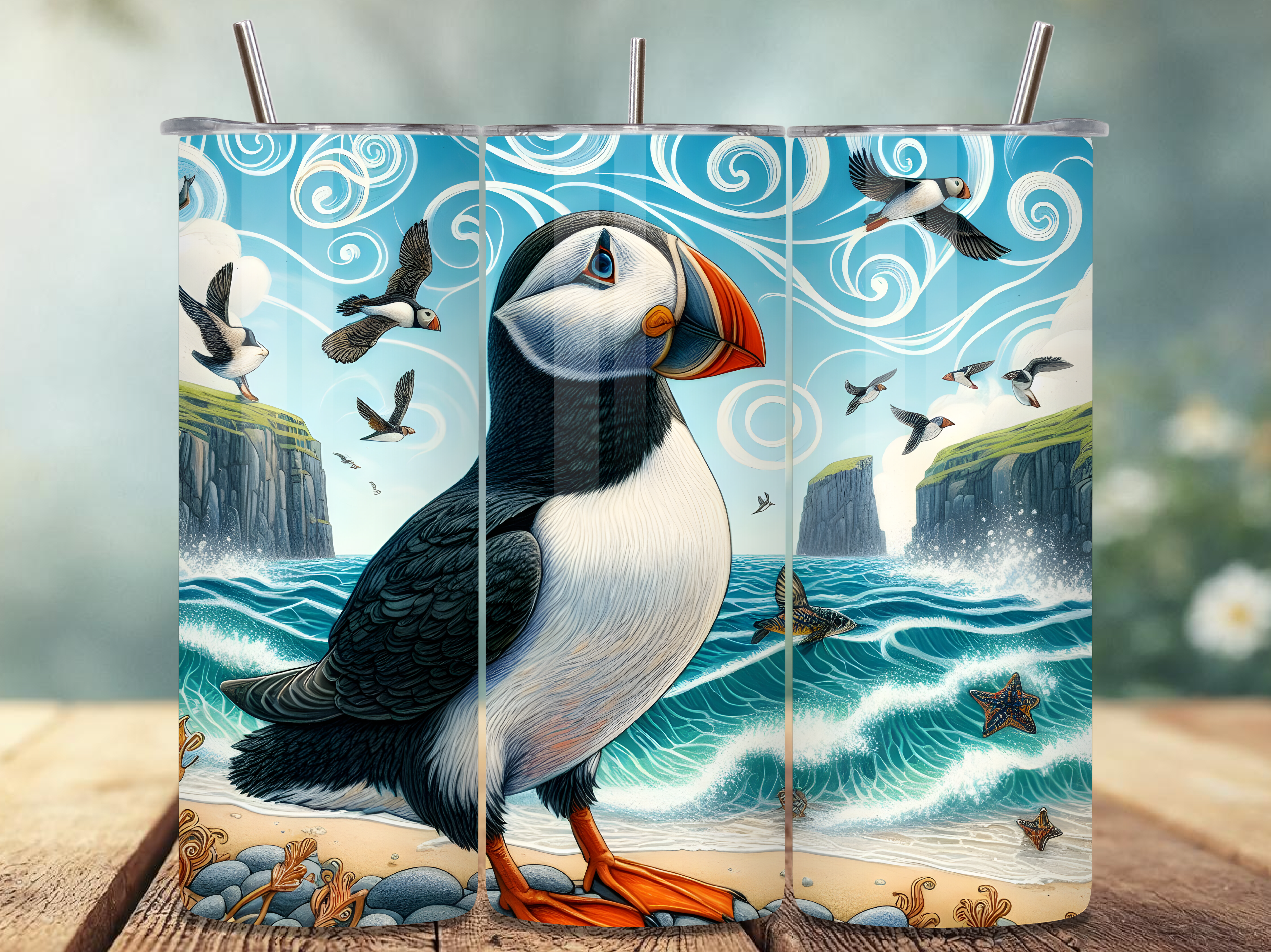 Cute Puffin on the Beach Tumbler Wrap