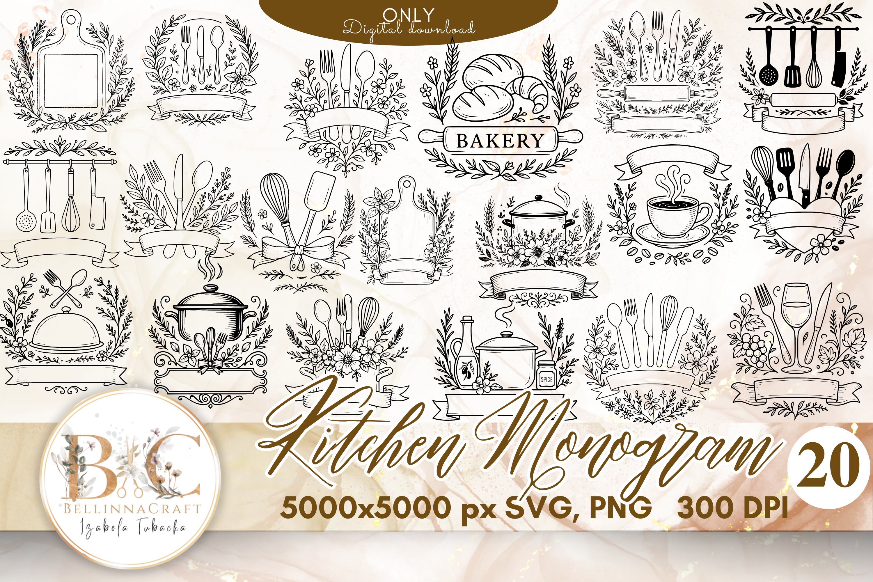 Kitchen Monogram Bundle SVG PNG