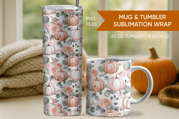 Pink Pumpkin Tumbler Wrap, Fall Mug Wrap