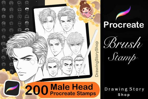 200 Procreate Male Head Stamp Brushes Graphic Brushes By DrawingStoryShop