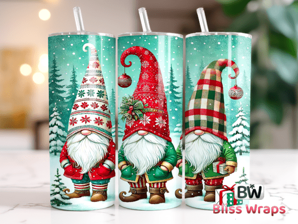 Christmas Gnomes Tumbler Wraps Png