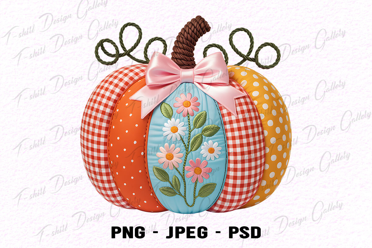 Cute Patchwork Pumpkin Flowers Bow PNG