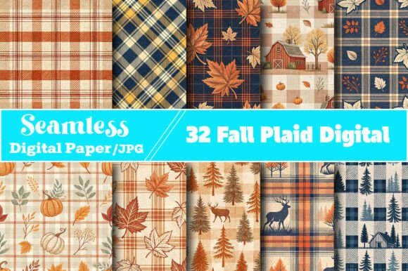 Fall Plaid Digital Paper Backgrounds