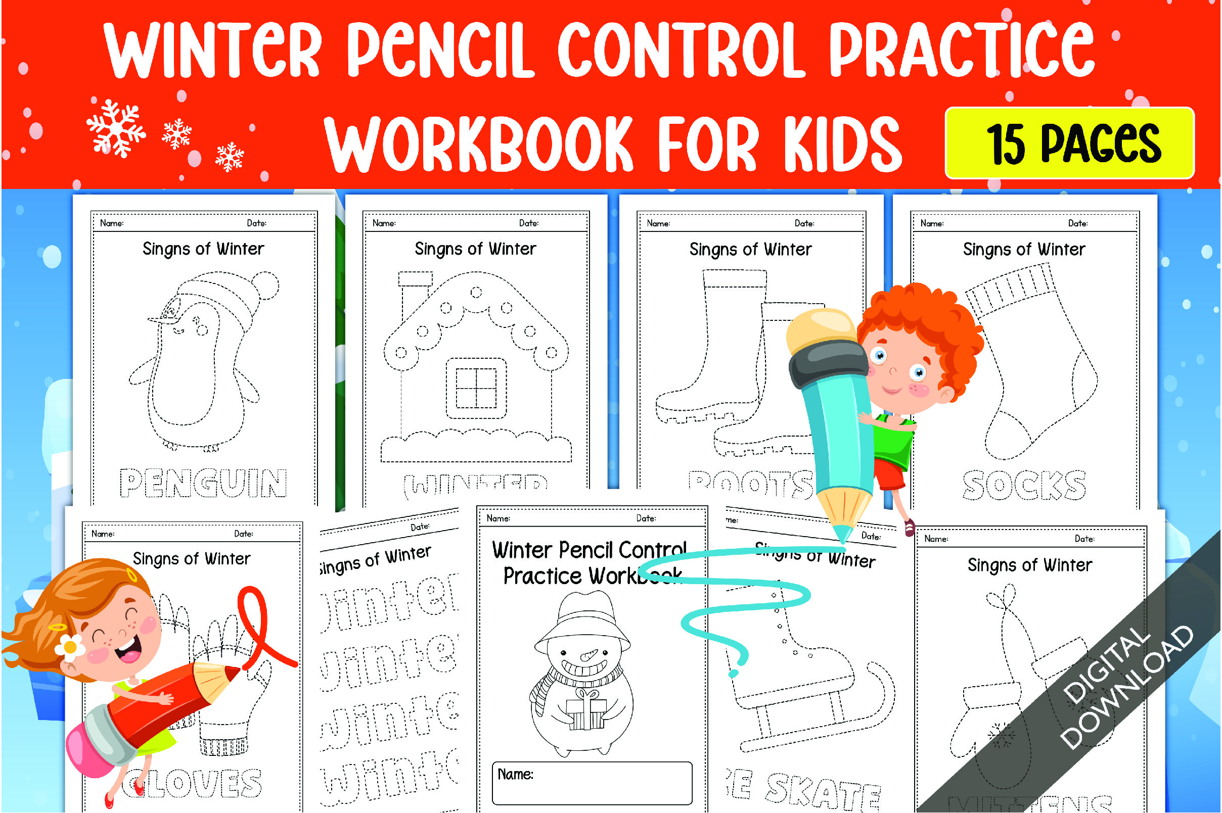 Winter Pencil Control Practice Workbook
