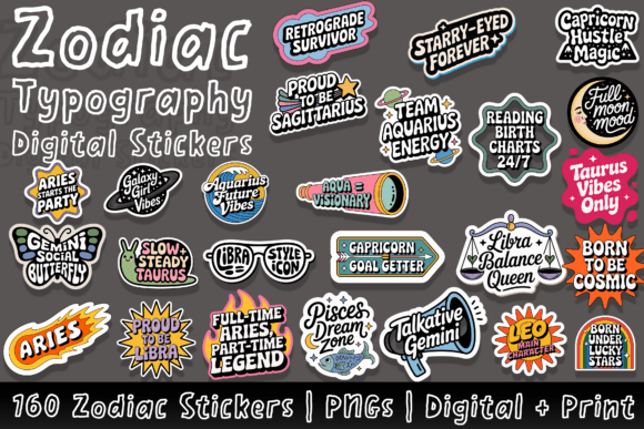 160+ Zodiac Stickers Grafica Illustrazioni Stampabili Di Cosmically Created