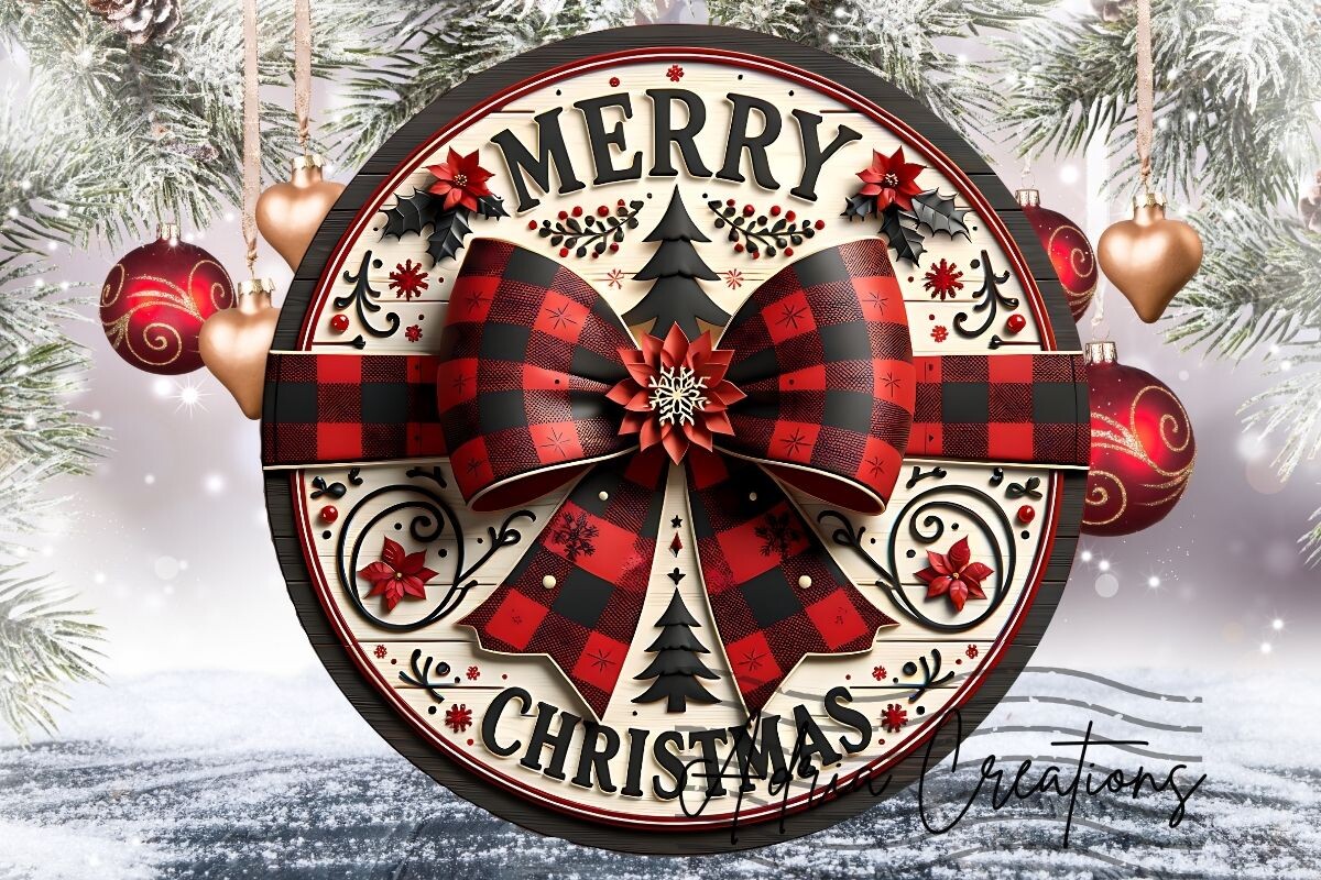 3D Christmas Bow Round Sublimation Png