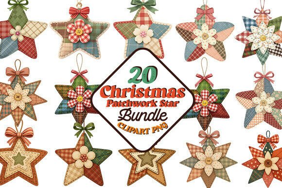 Christmas Patchwork Star Clipart Bundle