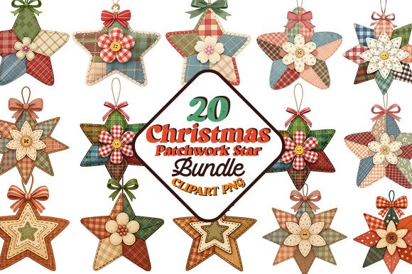 Christmas Patchwork Star Clipart Bundle