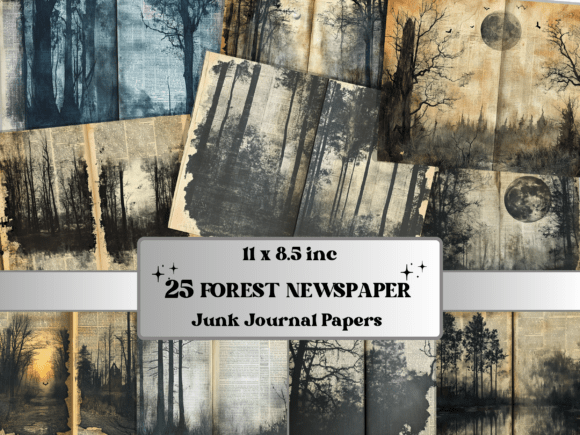 Forest Newspaper Gothic Ephemera Kit