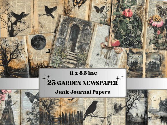 Garden Newspaper Gothic Ephemera Kit