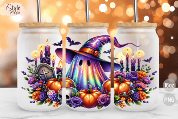 Halloween Ghost 16 Oz Glass Can Wrap PNG