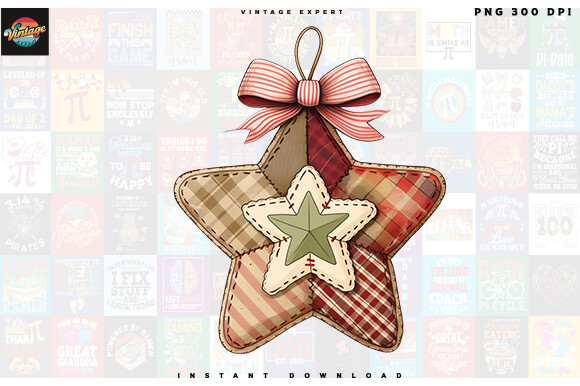 Patchwork Star Ornament with Bow Clipart