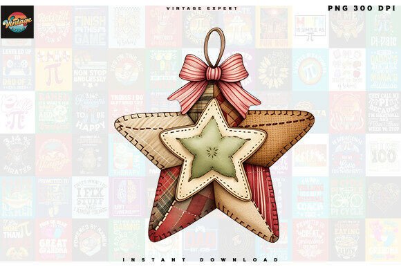 Patchwork Star Ornament with Bow Clipart