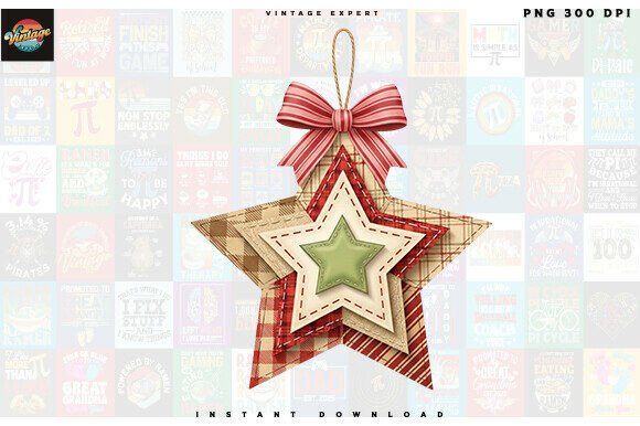 Rustic Patchwork Star Ornament with Bow