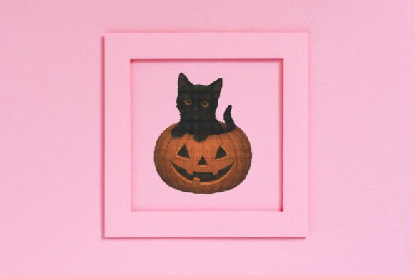 Black Kitten in Pumpkin Moonlight