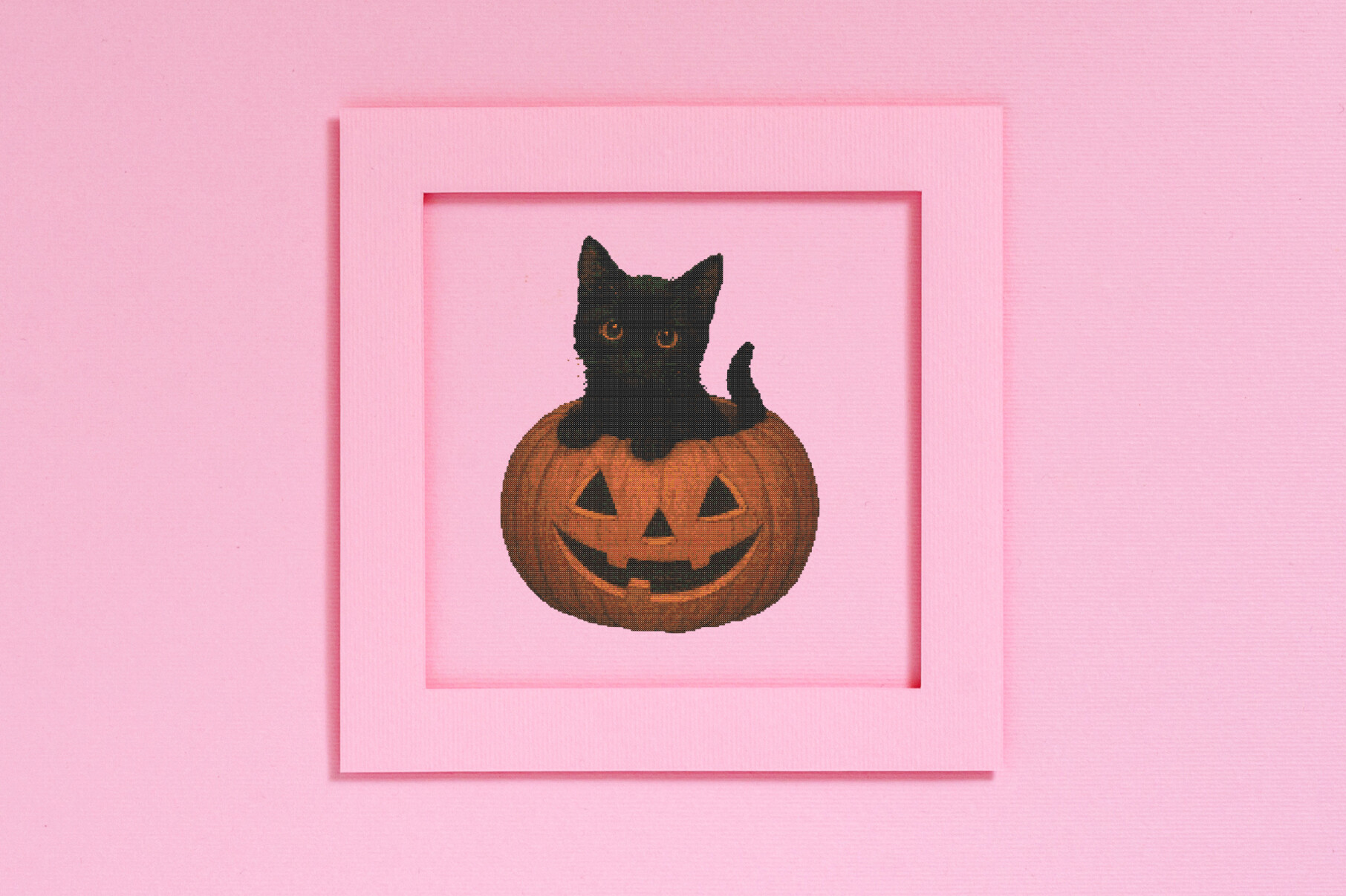 Black Kitten in Pumpkin Moonlight