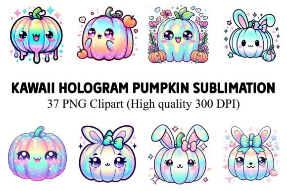 Kawaii Hologram Pumpkin Sublimation Grafik Druckbare Illustrationen Von Design Club