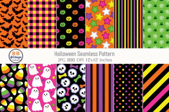 Neon Halloween Paper Pattern Background