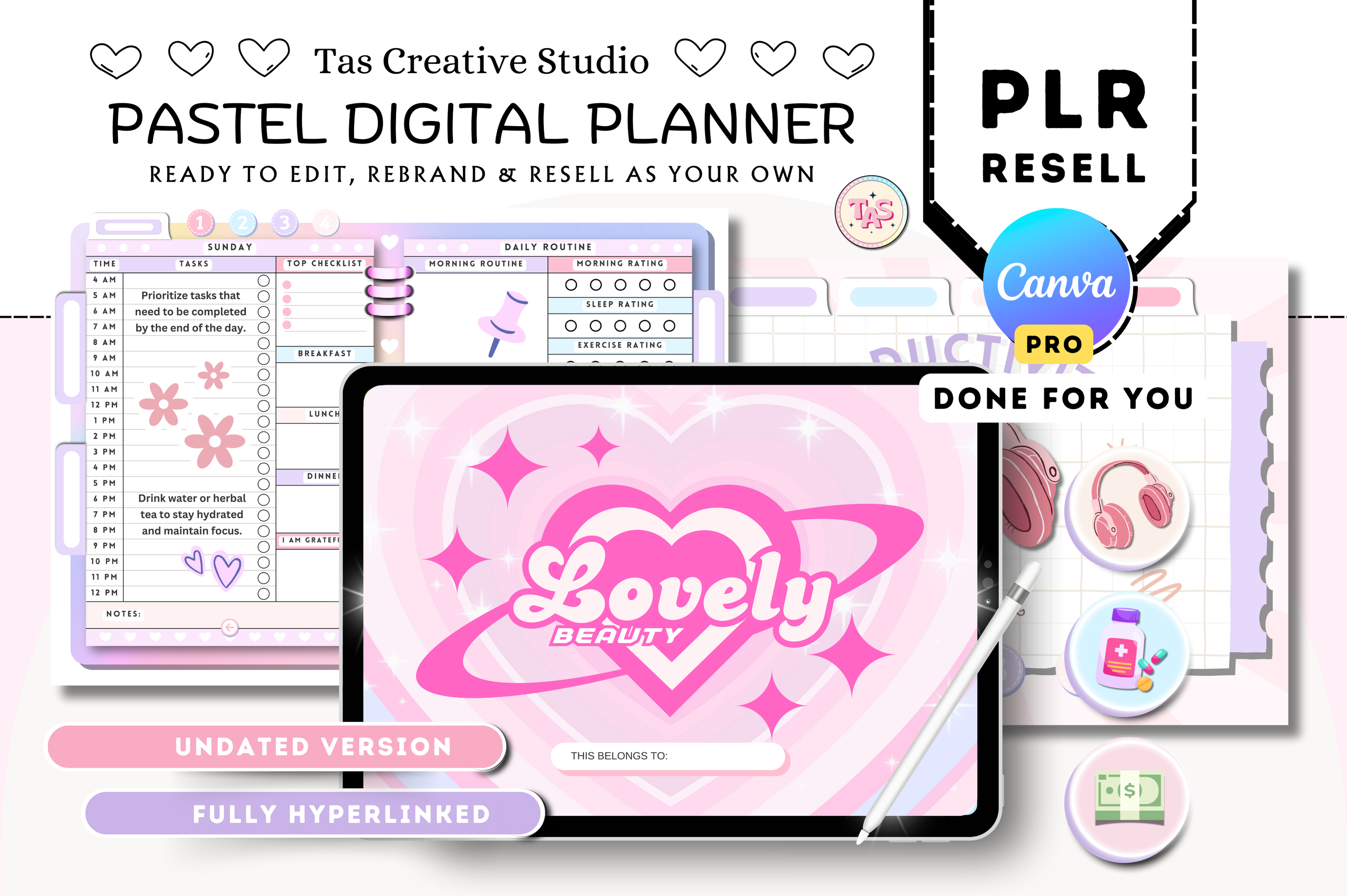 PLR Canva Pink Pastel Digital Planner